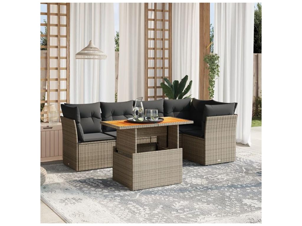 Salon de jardin 5 pcs avec coussins gris résine tressée YCHC58999