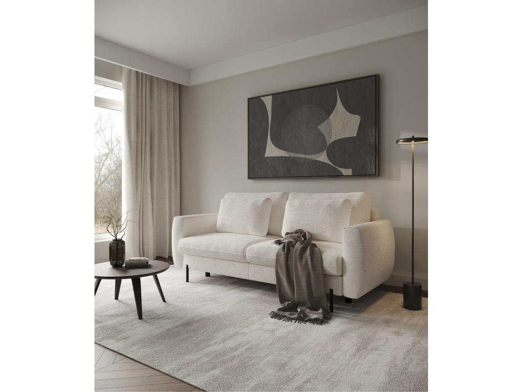 Canapé convertible 3 places - en tissu chenille crème imperméable - Boisona QRMR17917