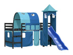 Lit mezzanine enfant avec tour sans matelas bleu 90x190 cm UPMZ04810