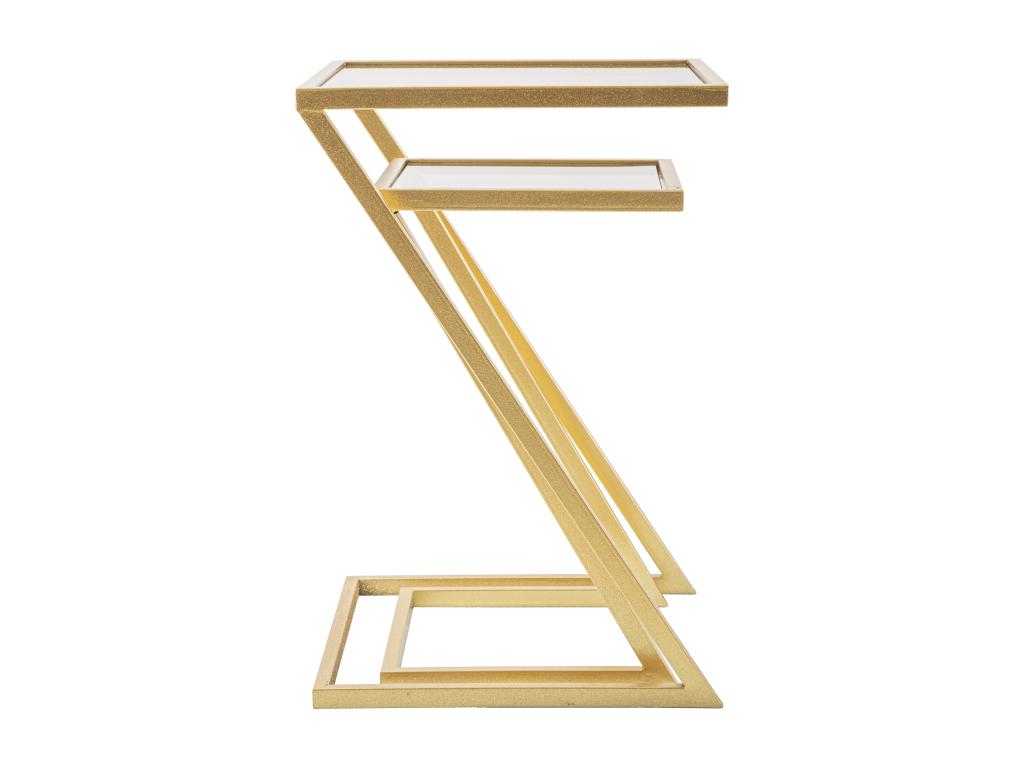 Tables basses Z - Lot de 2 tables basses en métal doré et verre fumé - Dimensions 40x40x60 cm et 30x30x50 cm - Design géométrique et épuré NOBL66005