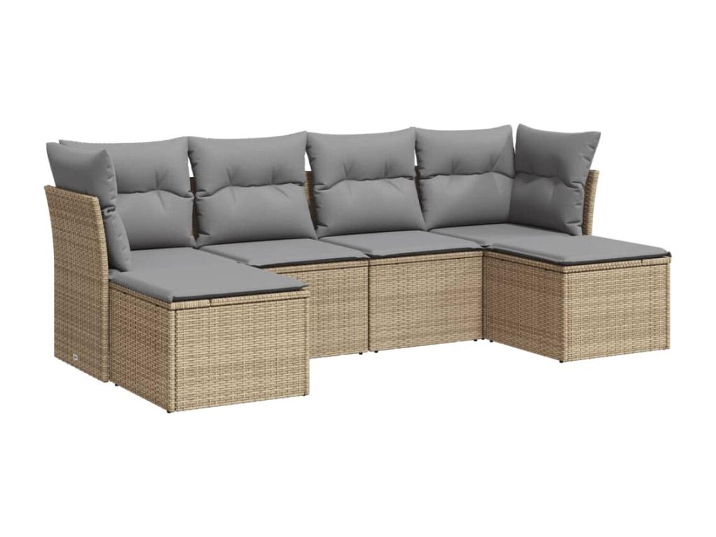 Salon de jardin avec coussins 6 pcs beige résine tressée VDCX73170
