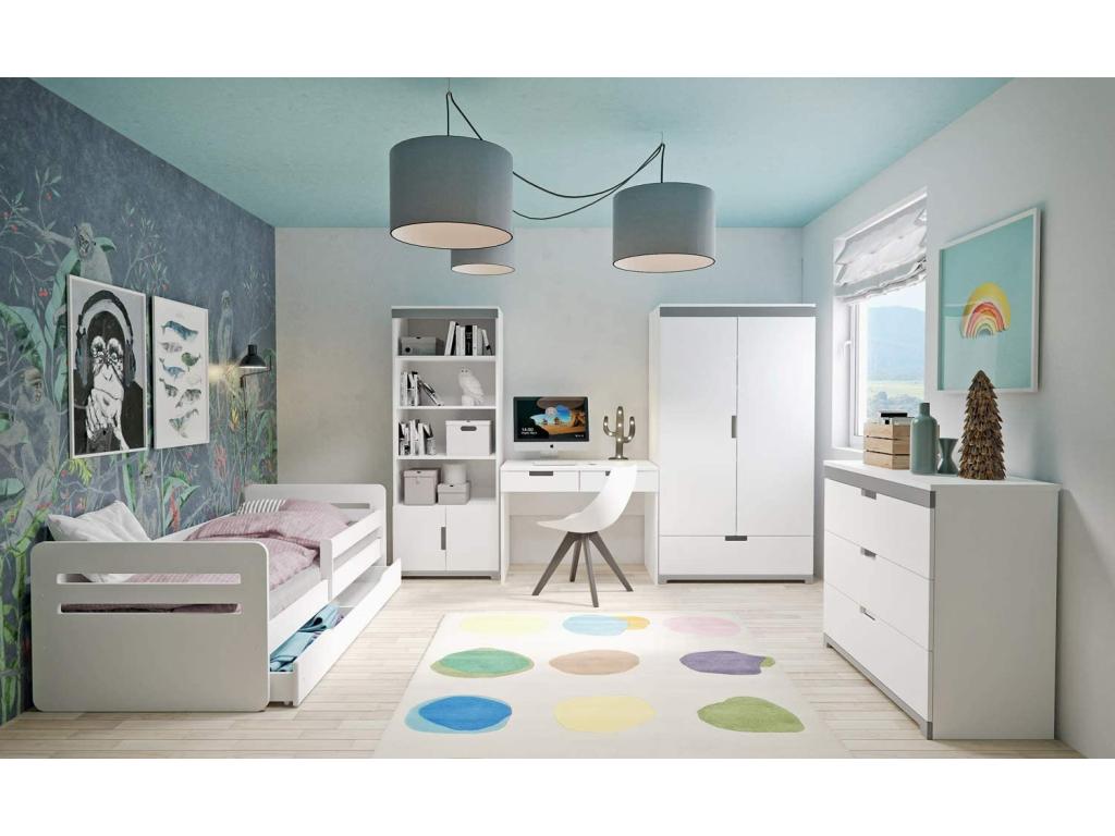 Lit enfant avec barrière de sécurité amovible blanc et vert Boisona-Matelas mousse-80x140-Tiroirs Avec tiroir YIKC75466