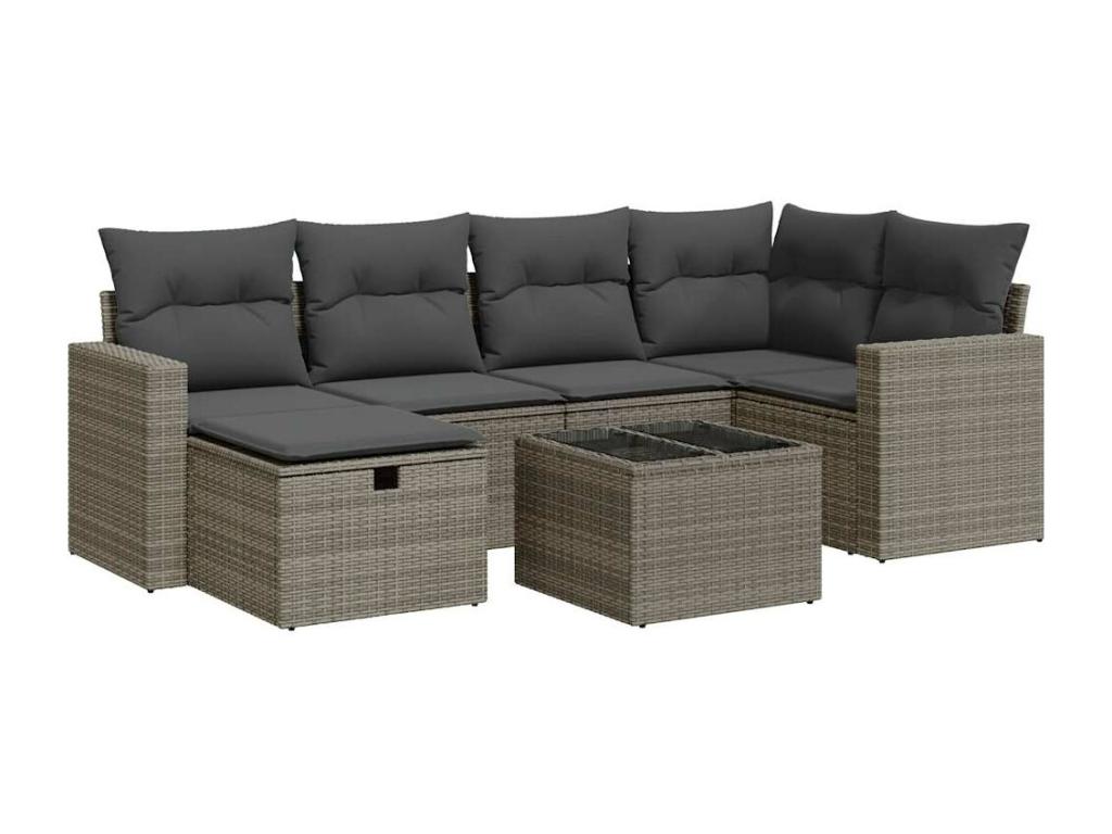 Salon de jardin avec coussins 7 pcs gris résine tressée FARI34746