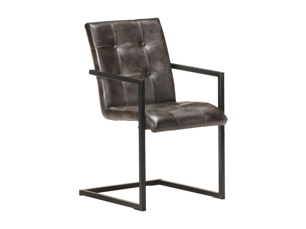 Chaises à manger cantilever lot de 2 gris cuir LAGV49184 véritable