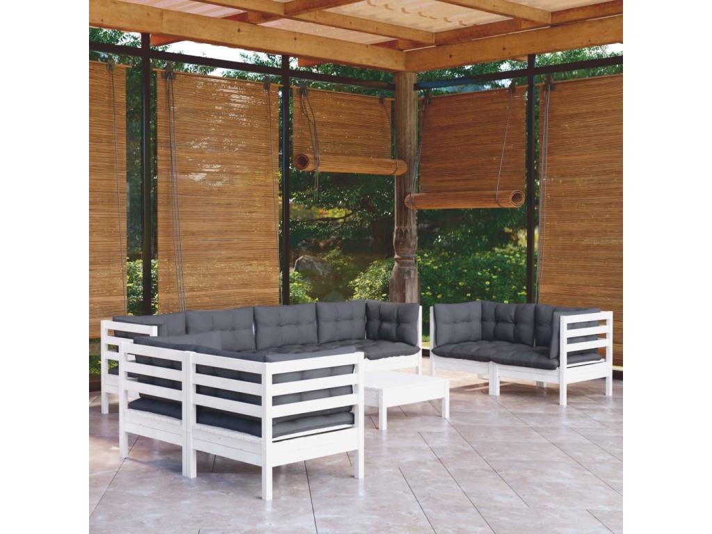 Salon de jardin 9 pcs avec coussins bois de pin massif UEMI95134