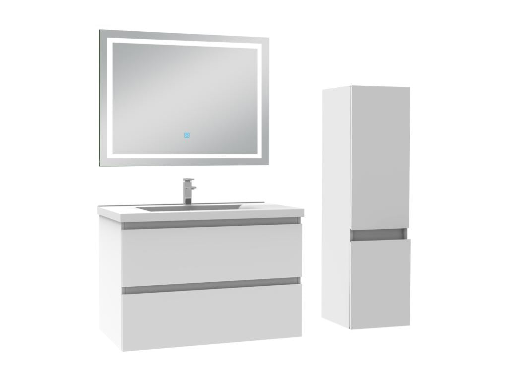 Ensemble meuble salle de Bain 80cm simple vasque avec colonne et miroir 3 couleurs blanc OPDY08469