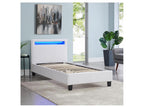 Lit LED simple 90x190 cm avec sommier tête de lit confortable lit 1 place revêtement synthétique blanc LUCENO SMMW40262