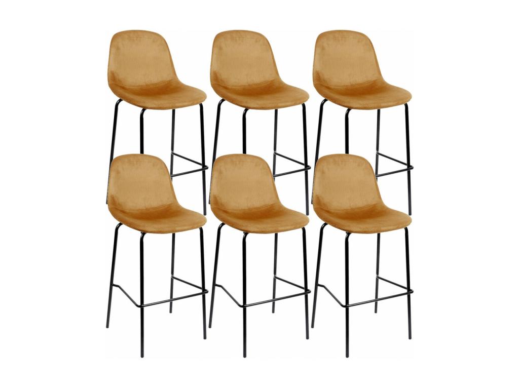 Boisona - Lot de 6 Tabourets de Bar en Velours Côtelé Ocre VHXX17932