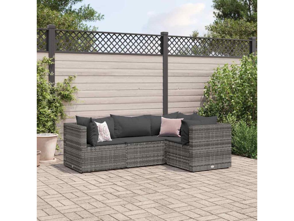 Salon de jardin 4 pièces avec coussins Gris Résine tressée GOHG51541