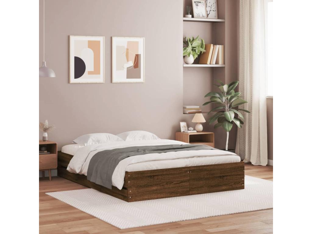 Cadre de lit et tiroirs chêne marron 140x190 bois ingénierie MYZG24067