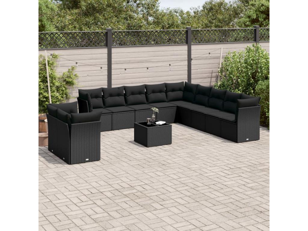 Salon de jardin 12 pcs avec coussins noir résine tressée RINS82505