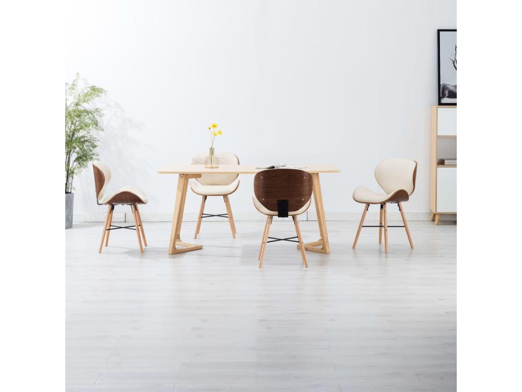 Chaise en bois foncé et simili cuir beige Boisona - Lot de 4 SAGU67976