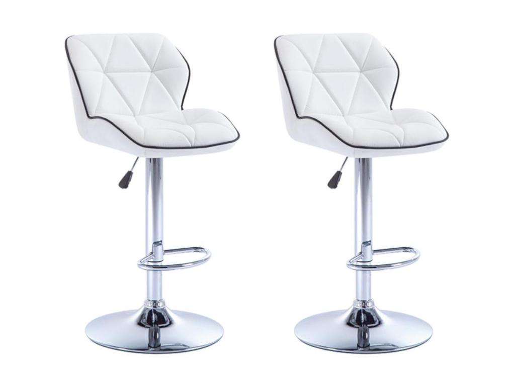 Lot de 2 tabourets de bar en simili et acier chromé - Hauteur réglable - Blanc - Boisona CMQB74667
