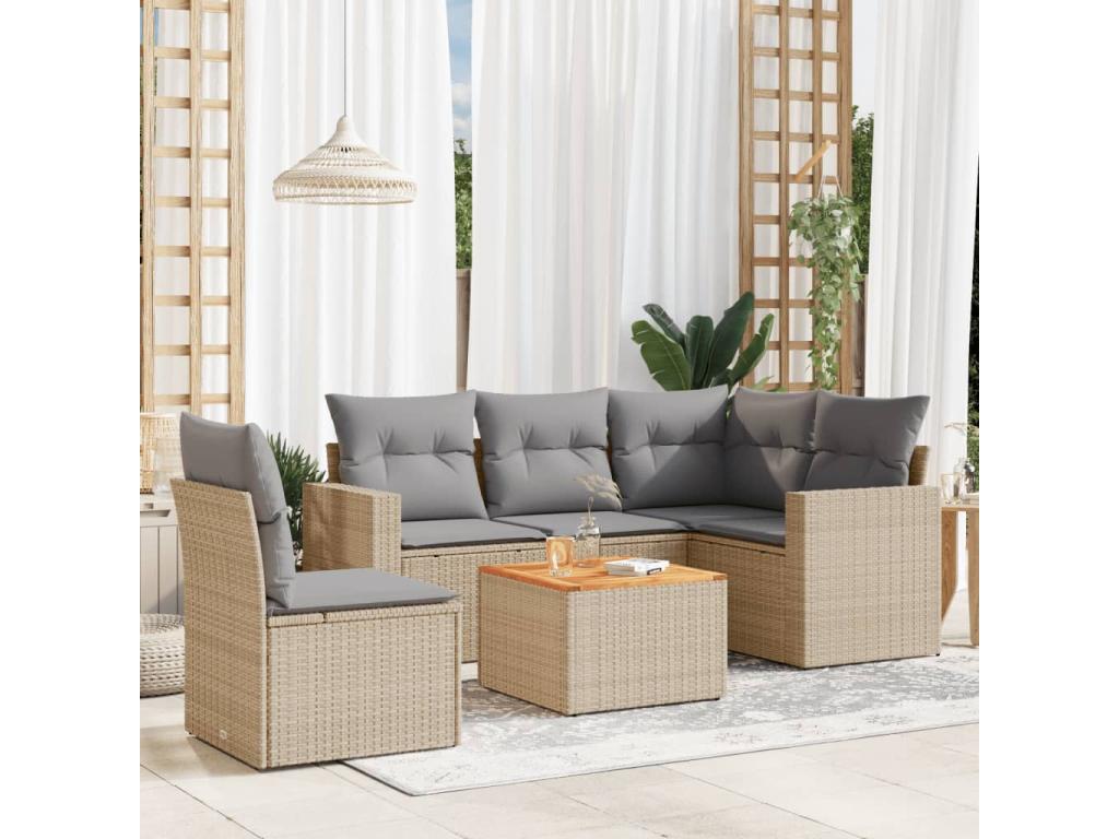 Salon de jardin avec coussins 6pcs Boisona beige résine tressée KLVI92053