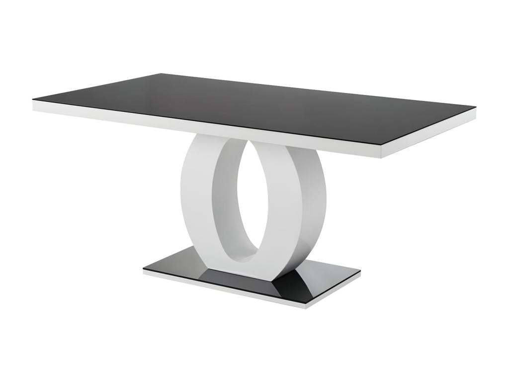 Table à manger Boisona - 6 personnes - MDF laqué / Verre trempé - Noir / Blanc CJXQ99936