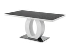 Table à manger Boisona - 6 personnes - MDF laqué / Verre trempé - Noir / Blanc CJXQ99936