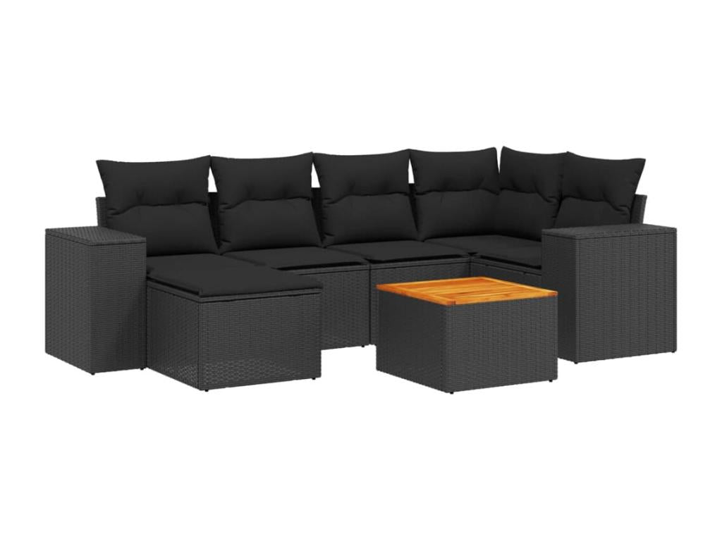 Salon de jardin 7 pcs avec coussins noir résine tressée ALVH00085