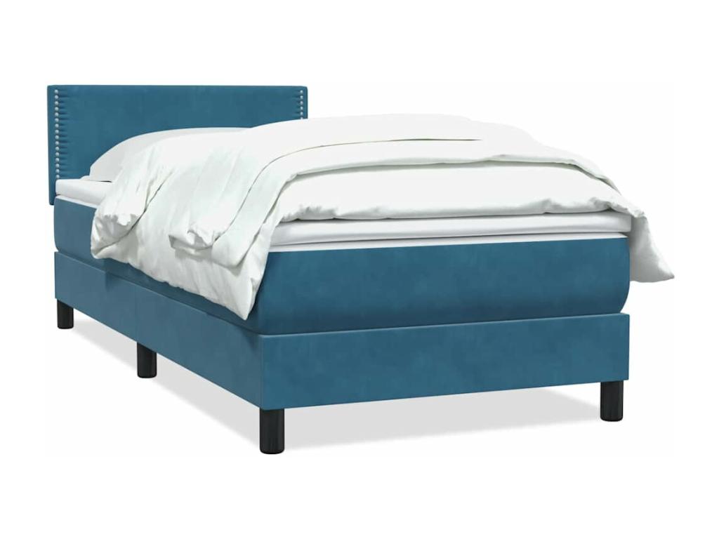 Sommier à Lysvia de lit et matelas bleu foncé 100x220cm velours OIIN86124