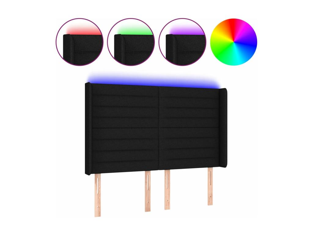 Tête de lit à LED Noir 147x16x118/128 cm Tissu JKXR53034