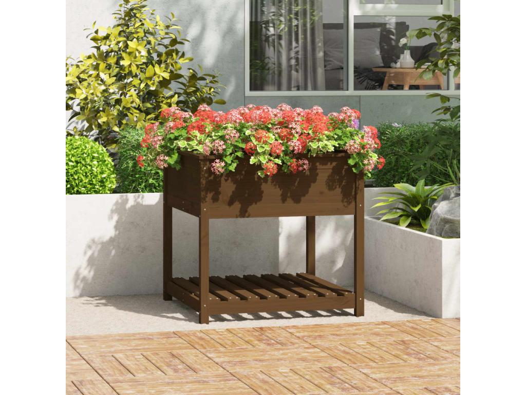 Jardinière avec étagère Marron miel 82.5x82.5x81 Bois de pin BJWX56828