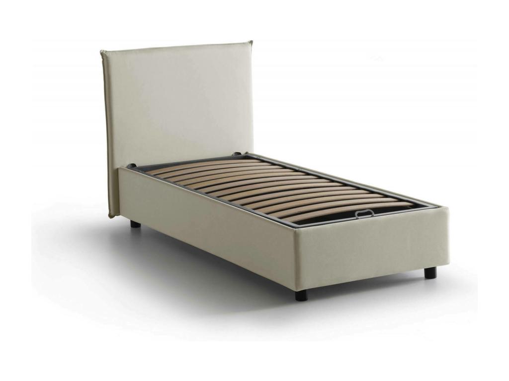 Lit simple Boisona Lit coffre avec revêtement en tissu Made in Italy Ouverture latérale adaptée pour matelas 80x190 cm Beige ZMOP02515