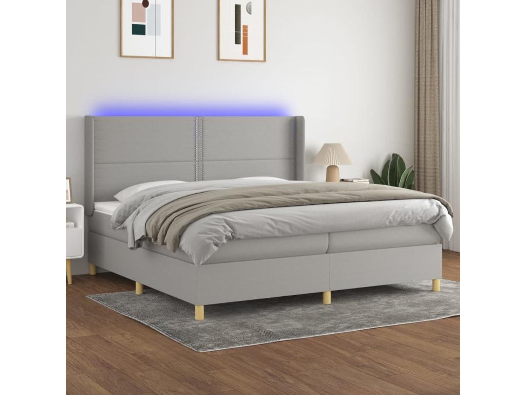 Sommier tapissier matelas et LED Gris clair 200x200 cm Tissu OGBV39230