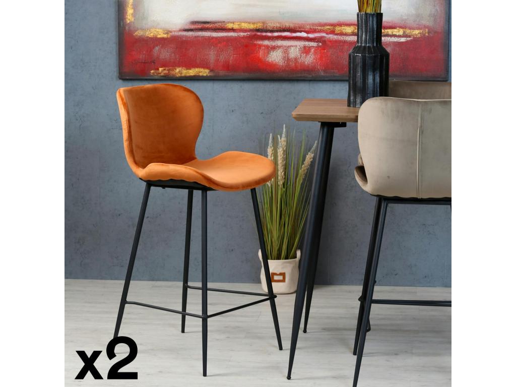 Chaise de bar en velours brique style moderne lot de 2 Boisona NUYM74277