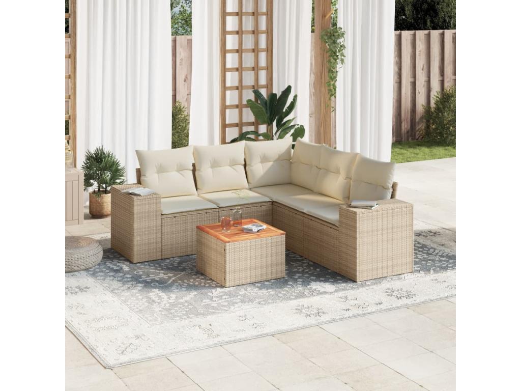 Salon de jardin avec coussins 6 pcs beige résine tressée BKGB01582
