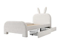 Lit 90x200cm lit simple enfant avec 2 tiroirs sommier à Boisona et tête de lit en forme de lapin en laine de mouton Blanc QJMS72338