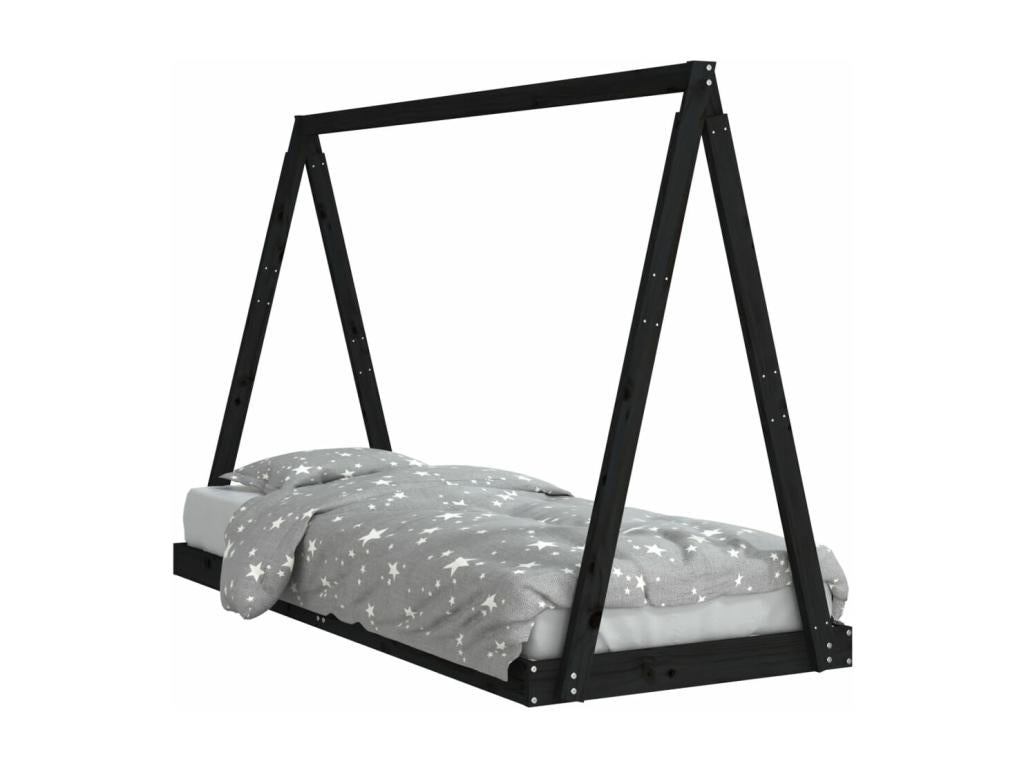 Cadre de lit pour enfants noir 80x200 bois de pin massif ZBFG93423
