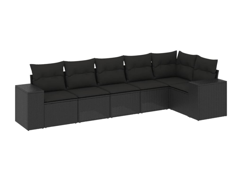 Salon de jardin 6 pcs avec coussins noir résine tressée OPZP74699