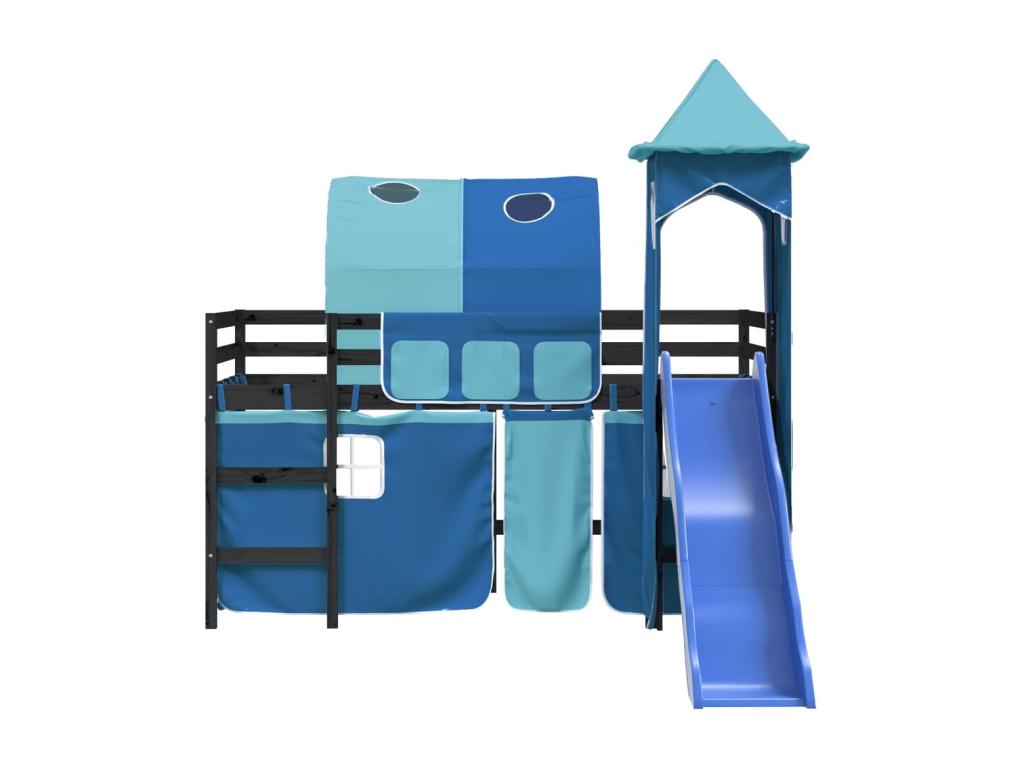 Lit mezzanine enfant avec tour sans matelas bleu 90x190 cm UPMZ04810