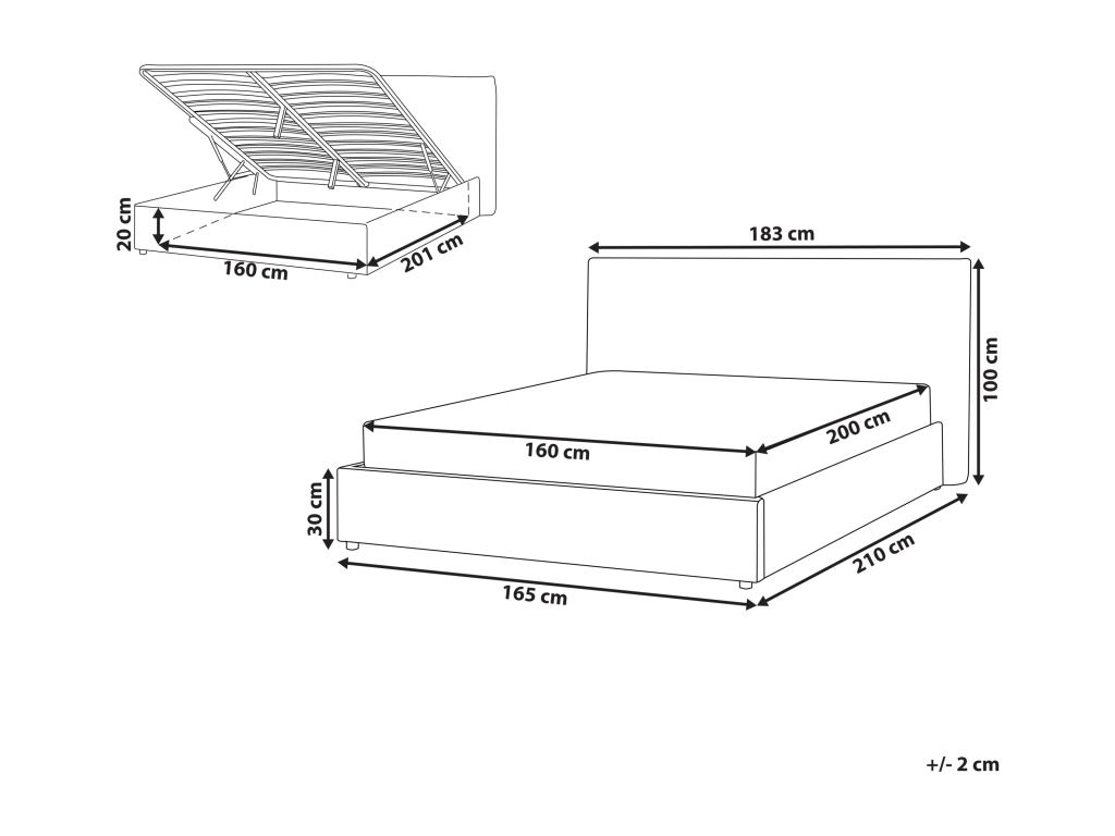 Lit en velours beige, 160 x 200 cm