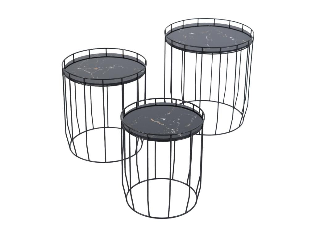Boisona Lot de 3 Tables d'appoint Tables basses Rondes Noires DEYW71122