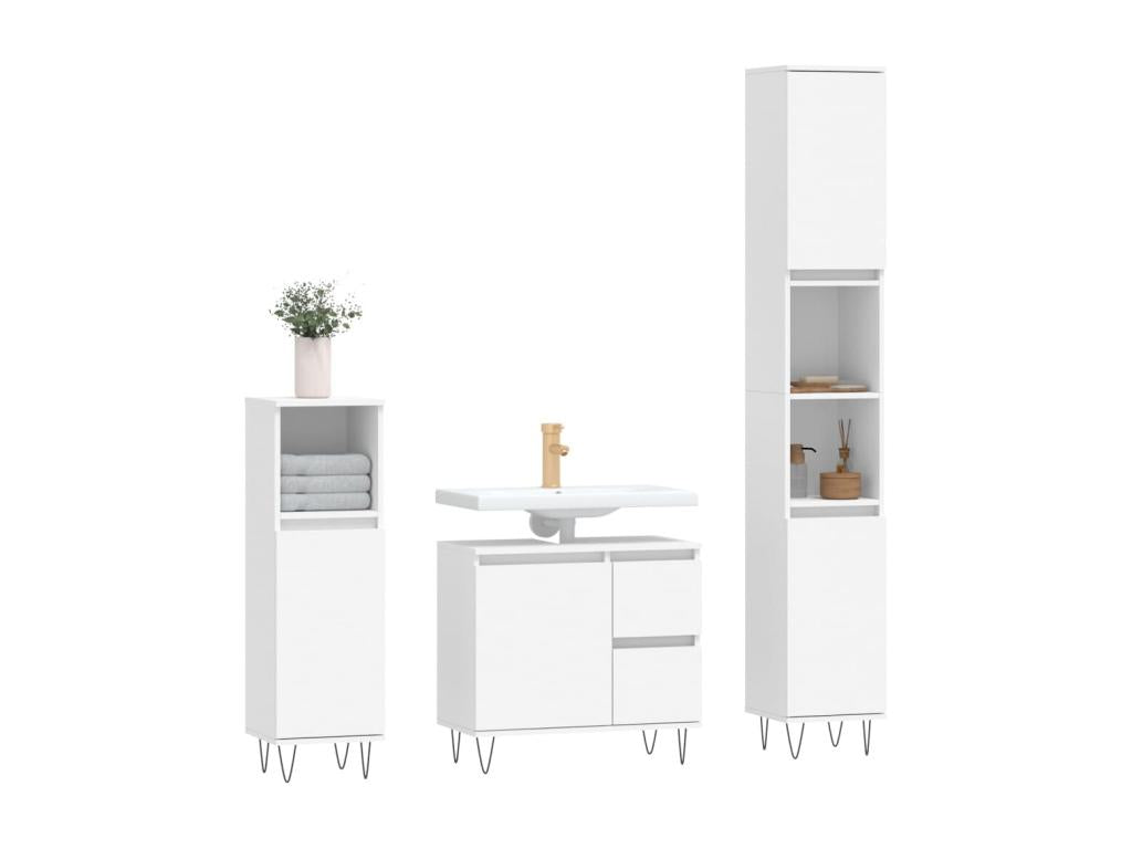 Ensemble de meubles salle de bain 3 pcs blanc bois d'ingénierie SFJB63188