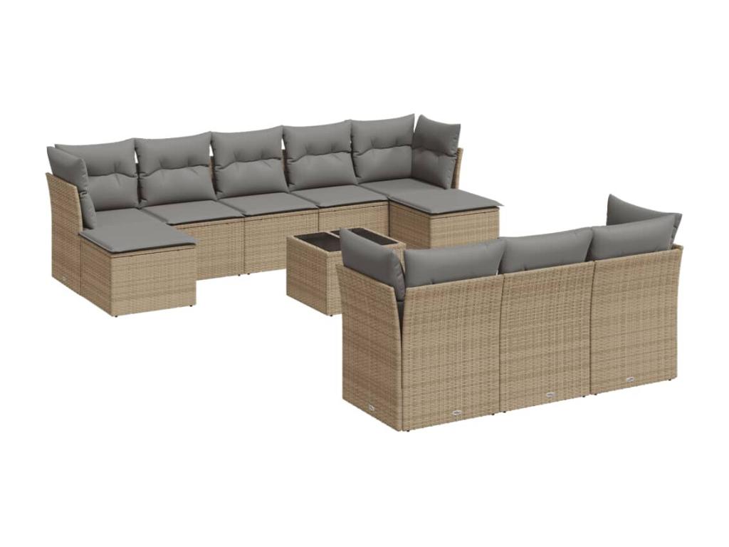 Salon de jardin 11 pièces avec coussins beige résine tressée PRJU66981