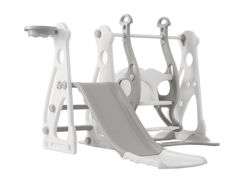 Toboggan pour enfants 4 en 1 - Convient pour l'intérieur et l'extérieur - avec balançoire cadre de basket toboggan échelle - Gris MTHO80553