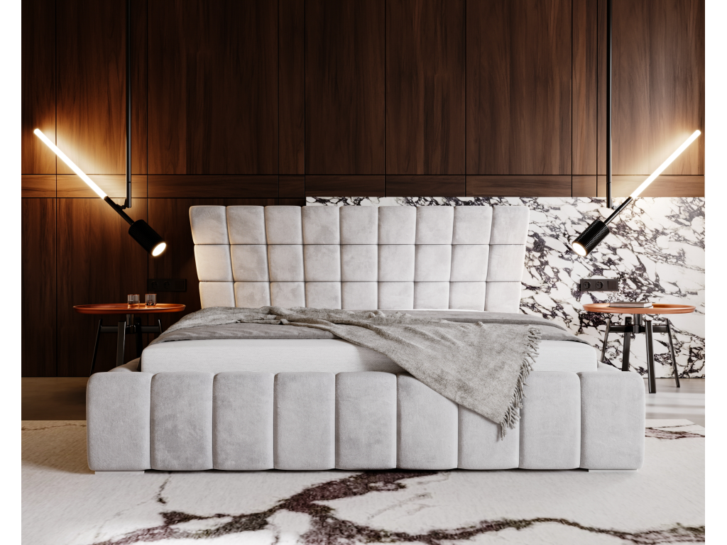 Lit en velours gris, 160 x 200 cm