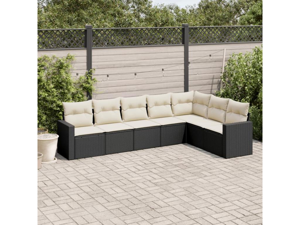 Salon de jardin 7 pcs avec coussins noir résine tressée MHCW71520