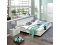 Lit adulte avec 2 chevets coloris blanc rechampis verre blanc Boisona - Dim 180x200 cm DESO90915