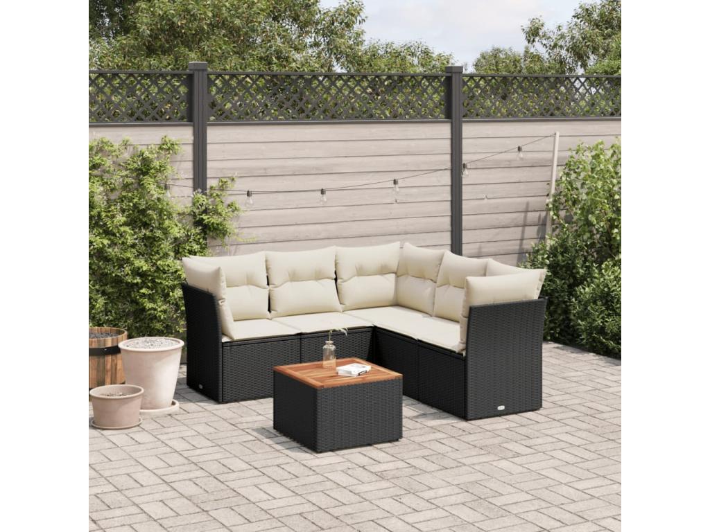 Salon de jardin 6 pièces avec coussins noir résine tressée XAUS93160