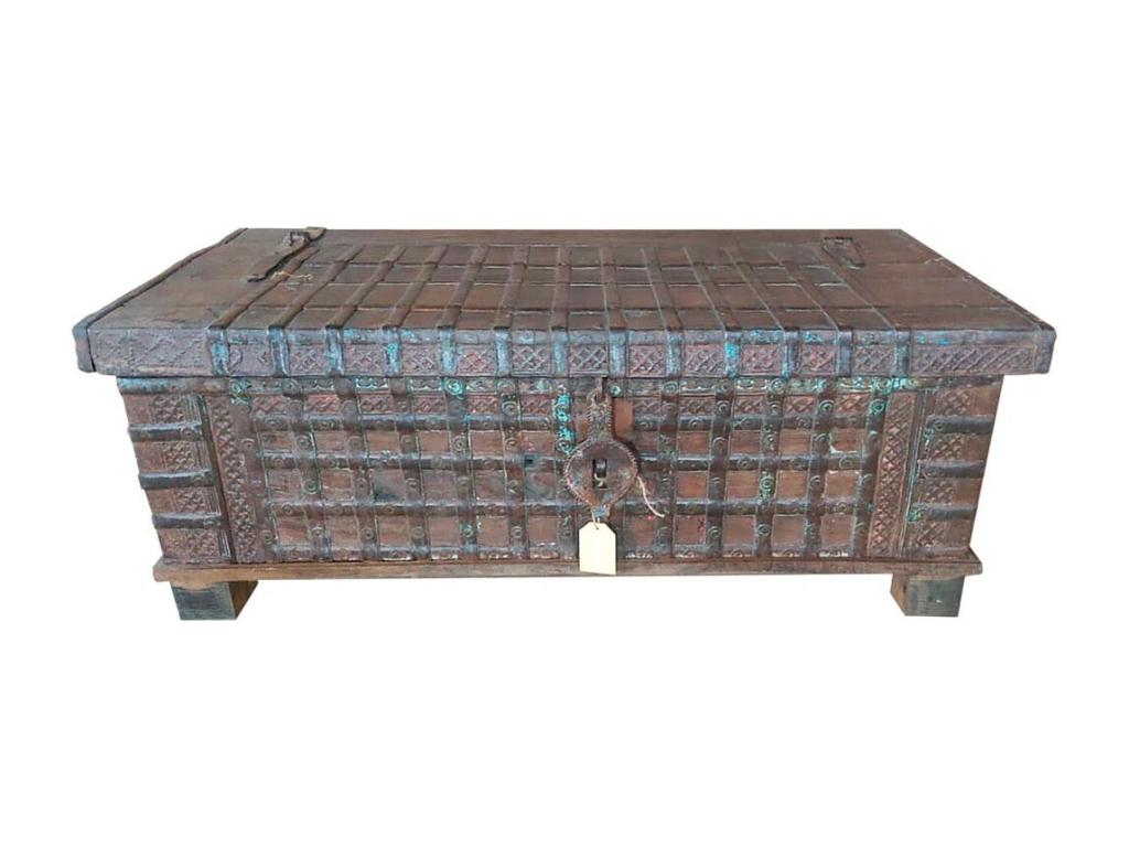 Table coffre en bois marron 117x58x45h LWLV99651