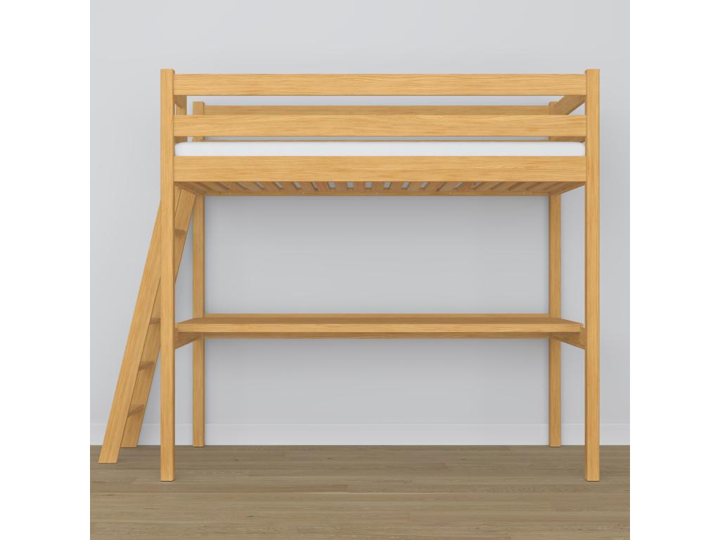 Lit mezzanine en bois - avec bureau N02 Pin Naturel 90x200 HIWL39097