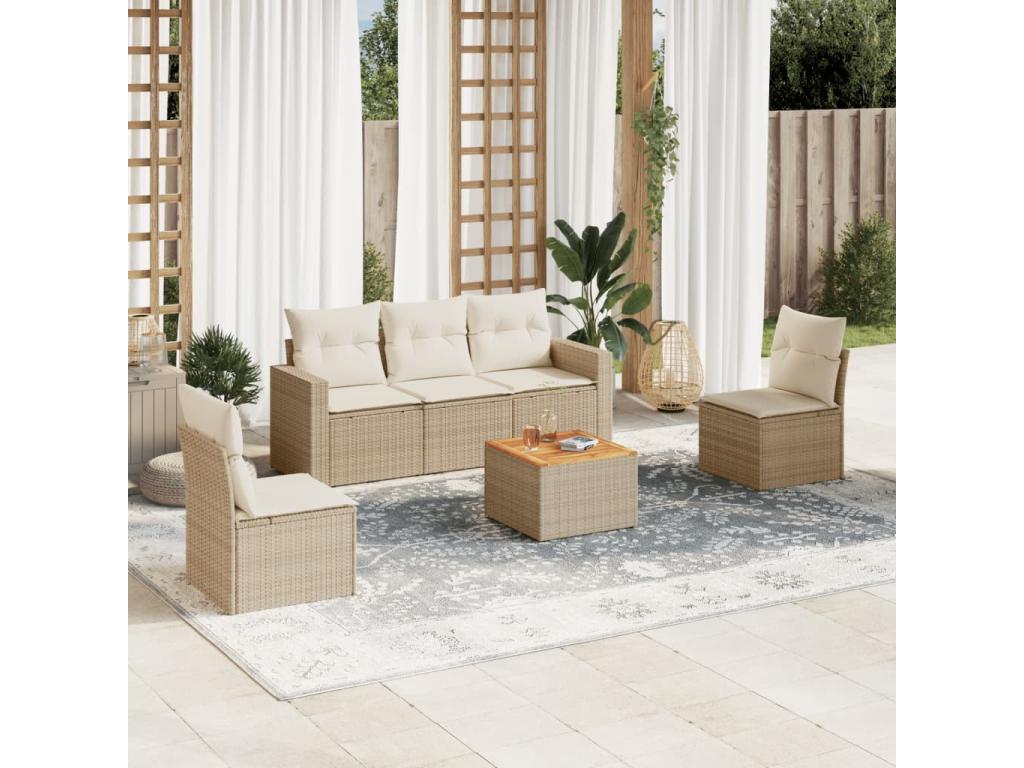 Salon de jardin avec coussins 6 pièces beige résine tressée RZQE78755