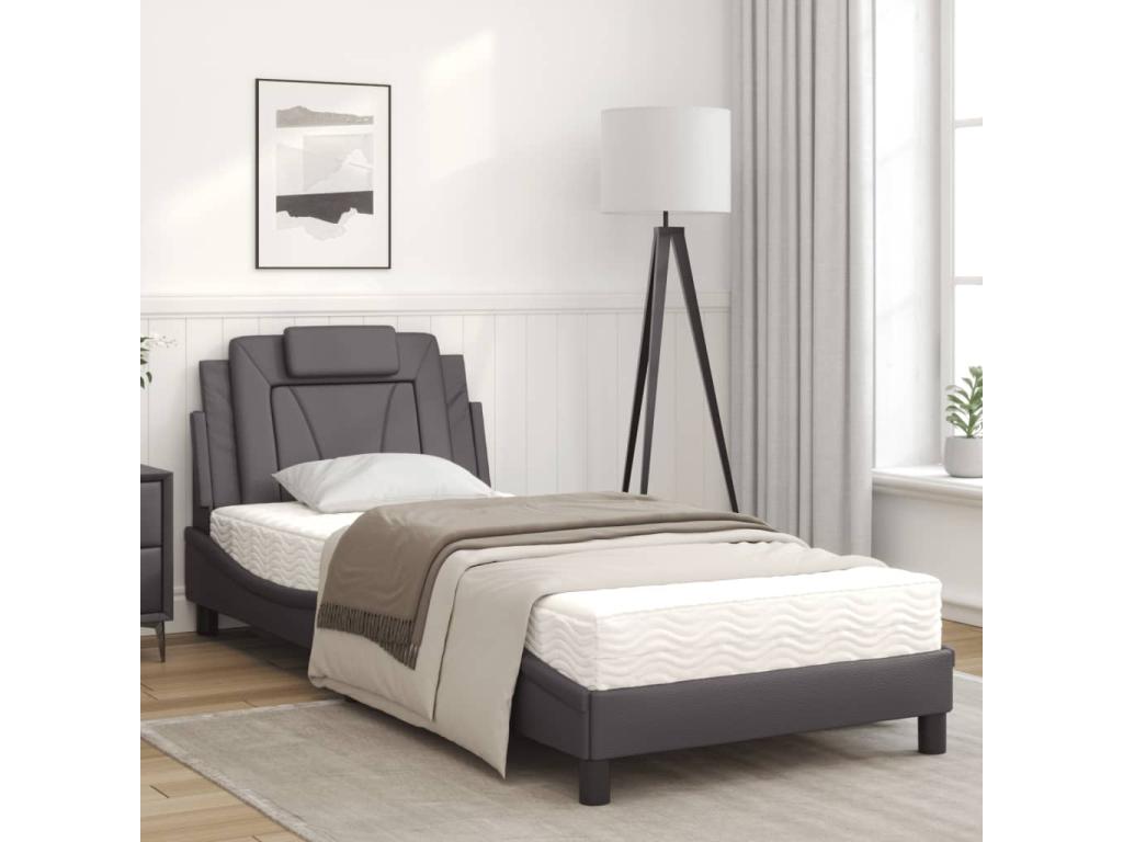 Lit avec matelas gris 90x200 similicuir NDPI33918