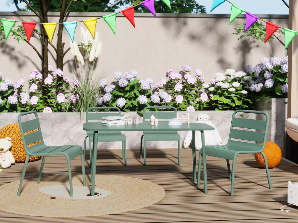 Table de jardin pour enfant en métal L.80 cm - Vert amande - Boisona LFHJ48911