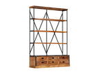 Bibliothèque à 4 étagères avec 6 tiroirs 122x36x181 cm Manguier JAMF83703