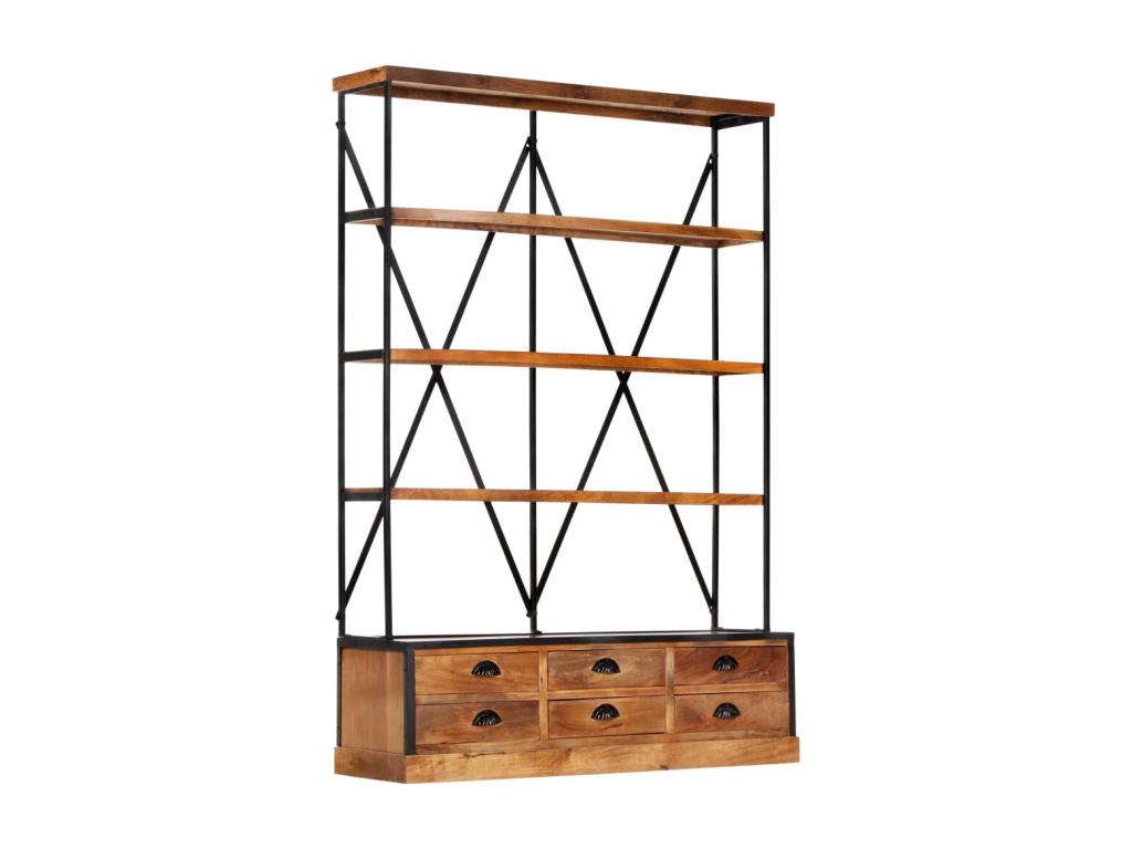 Bibliothèque à 4 étagères avec 6 tiroirs 122x36x181 cm Manguier JAMF83703