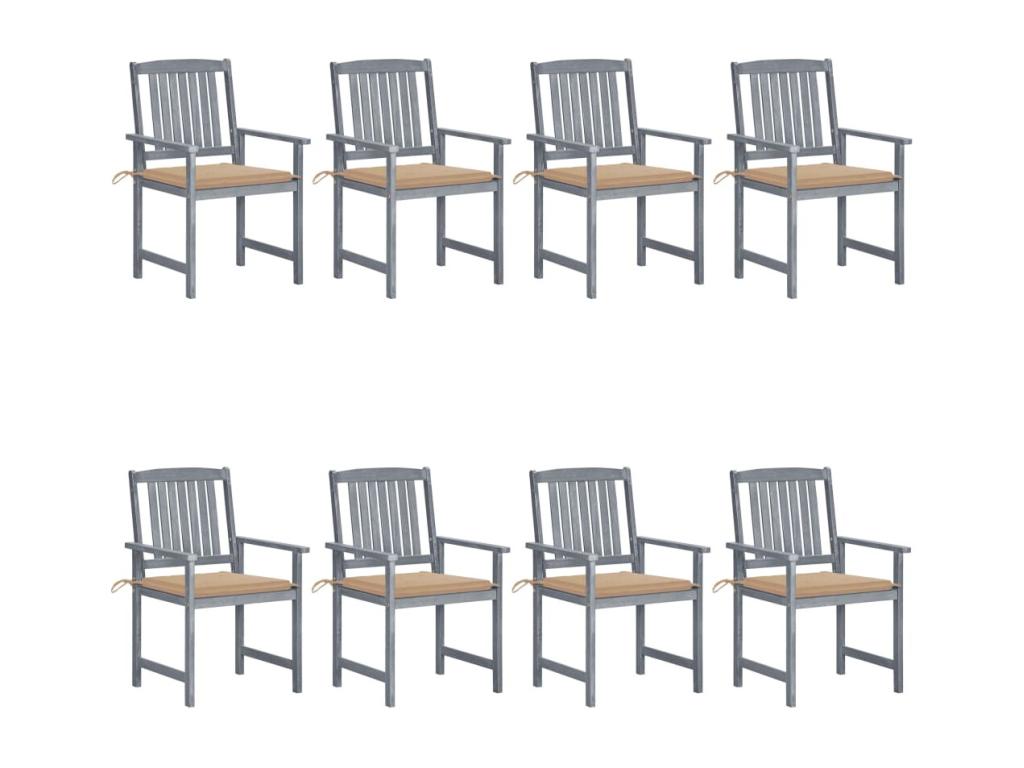 Chaises de jardin avec coussins 8 pièces Bois d'Boisona solide Gris YNQD58365