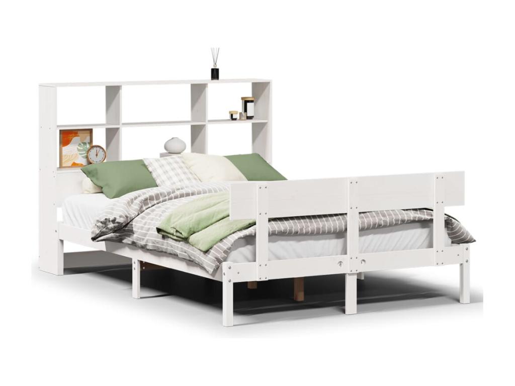 Lit bibliothèque sans matelas blanc 150x200 cm bois pin massif OIEA95522